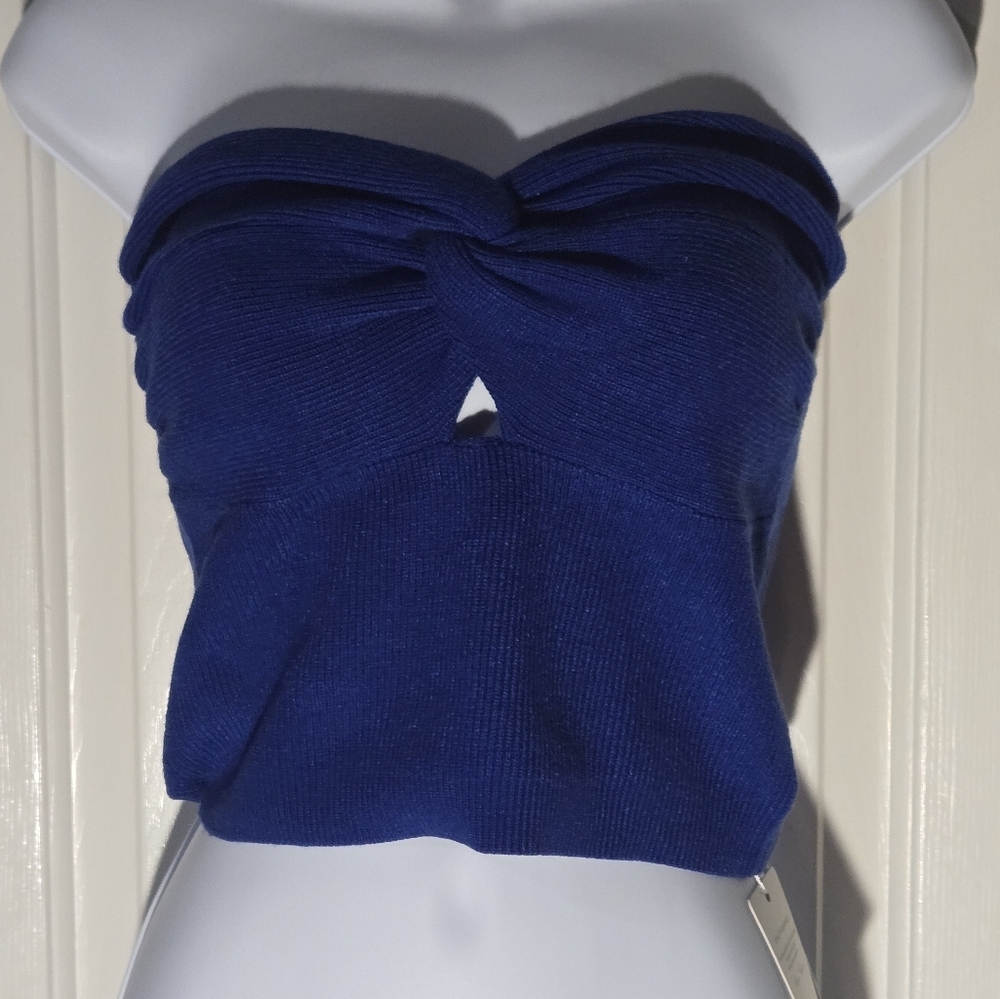 EFAN Tube Top Cropped Sleeveless Cut Out Twist Knot Front Bandeau Ribbed Knit - Picture 9 of 9